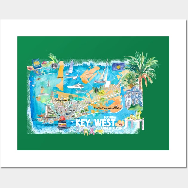 Key West Florida Illustrated Travel Map with Roads and HighlightsM Wall Art by artshop77